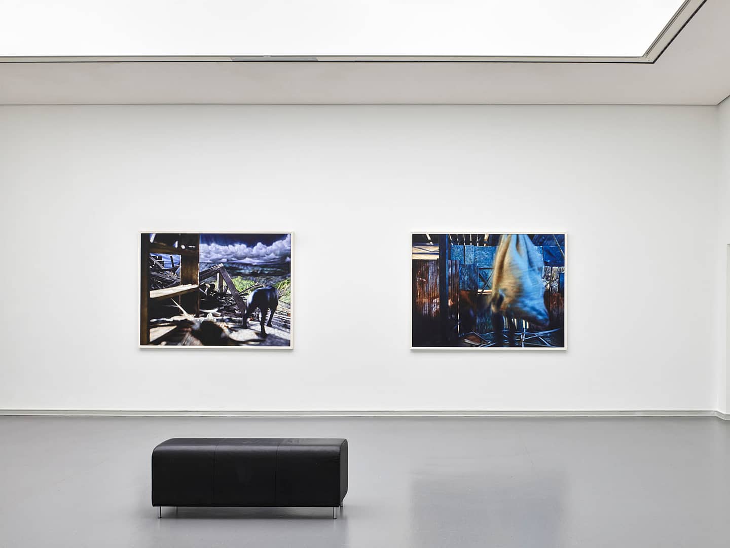 Exhibition view of Philipp Fröhlich's solo show Märchen at Von der Heydt Kunsthalle Barmen, produced by Kunst- und Museumsverein Wuppertal. The image shows two paintings based on a popular Australian fairy tale called "the Hobyahs".