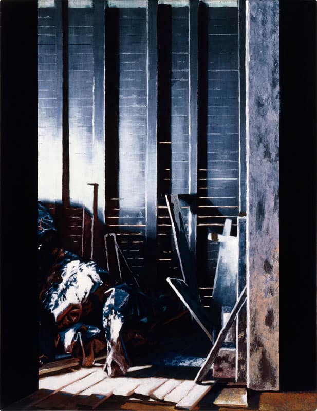 Small scale painting in tempera on wood from 2003 showing a reconstructed crime scene. By Philipp Fröhlich. Originally shown at the exhibition "Exvoto, Where is Nikki Black" at MUSAC museum, León