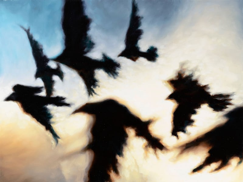Philipp Fröhlich, Die sieben Raben—die Raben [The Seven Ravens—the Ravens], 2019. Öl auf Leinwand/oil on canvas, 45 × 60 cm, (246L