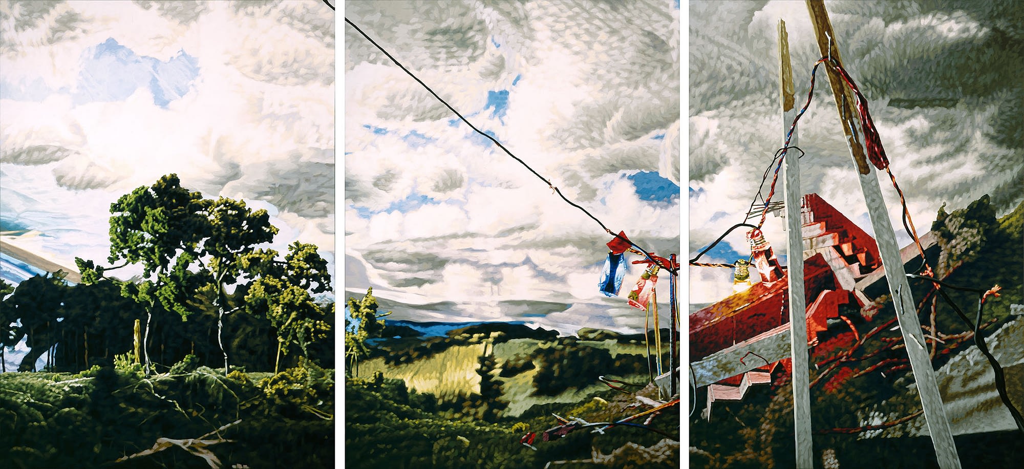 Philipp Fröhlich, Triptych, Painting, Landscape, Ruins, MUSAC, (031LT), 2007. tempera on canvas, triptych 245 x 535 cm