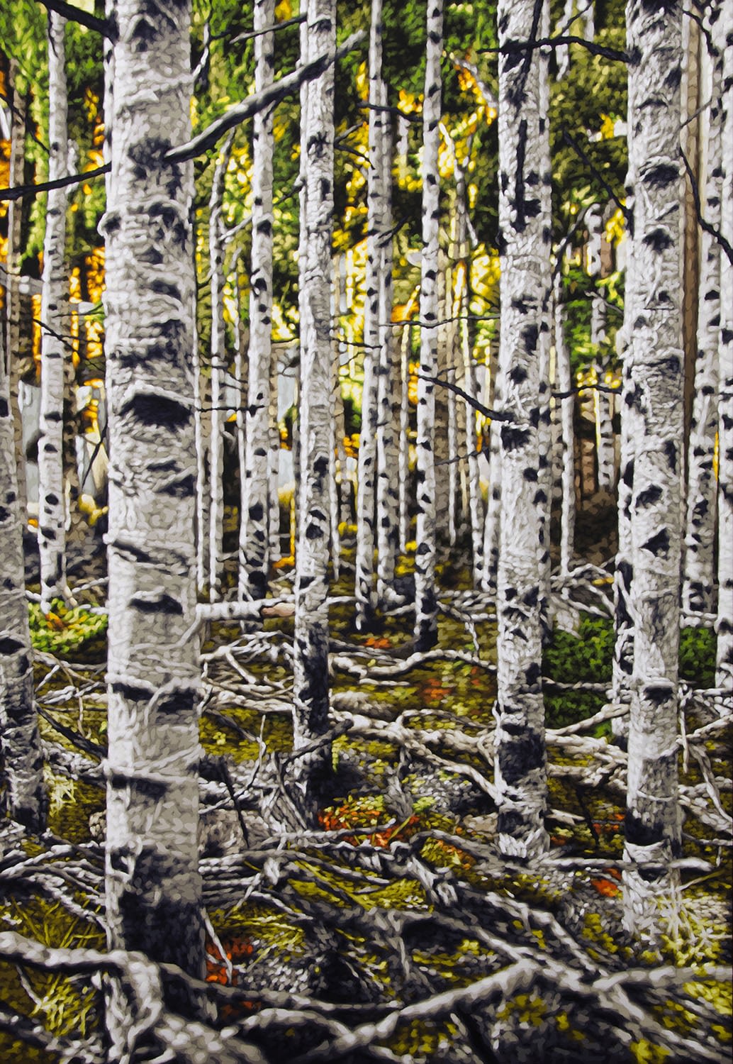 Philipp Fröhlich, Aspen trees, Pando, (190L), 2015. tempera on canvas, 175 x 120 cm