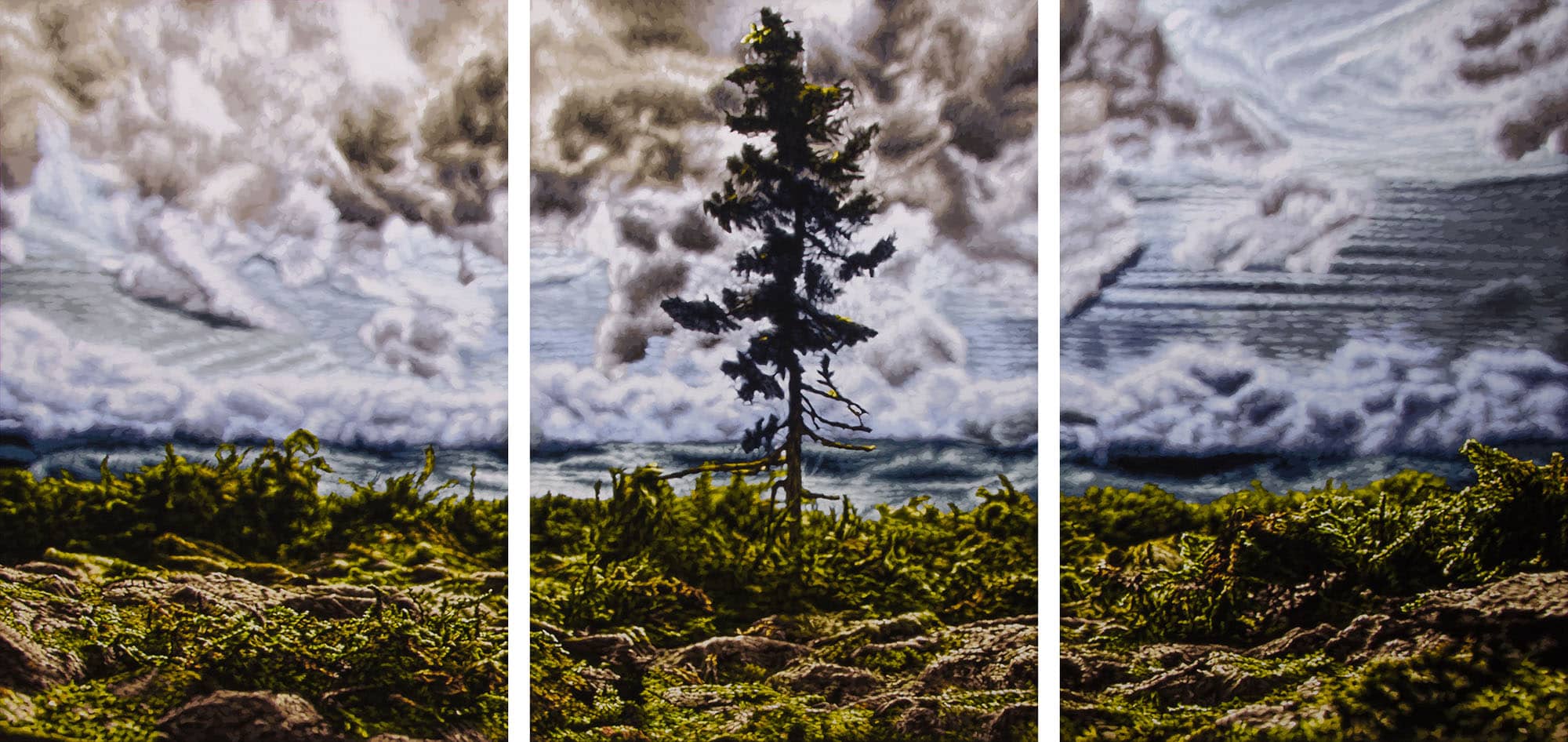 Philipp Fröhlich, Triptych, Tree, Painting, Old Tjikko, (193L), 2015, tempera on canvas, 175 x 360 cm