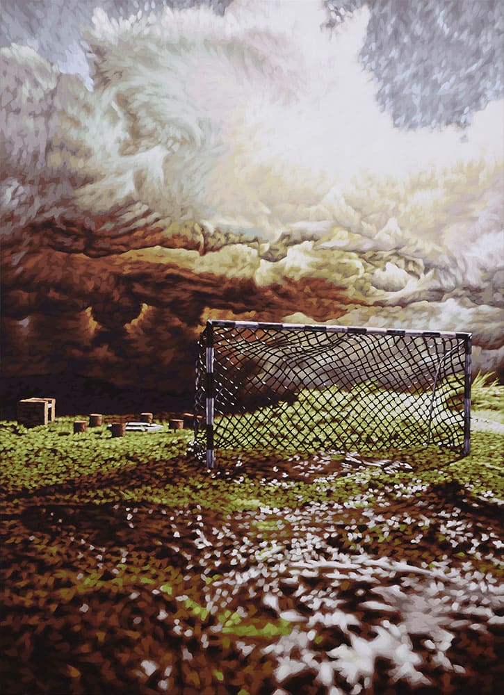Philipp Fröhlich, football goal, (151L), 2012. tempera on canvas, 110 x 80 cm